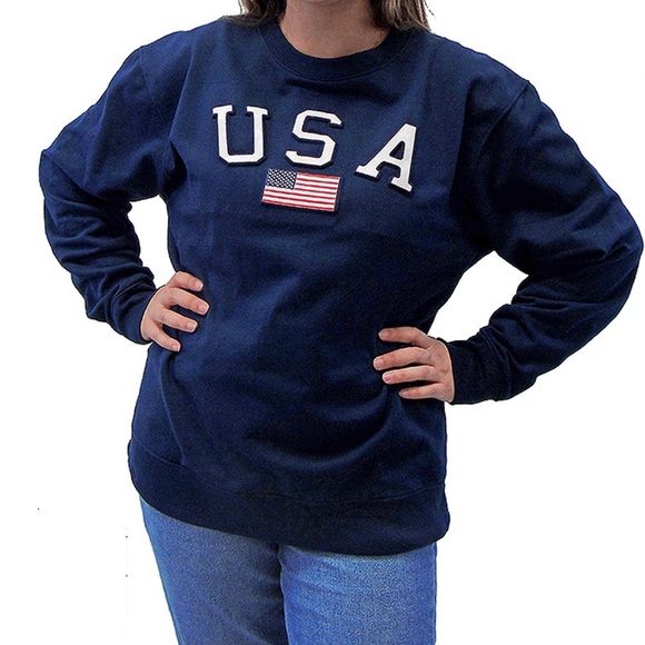 USA-Embossed Crewneck Fleece Sweatshirt - Picture 2 of 7
